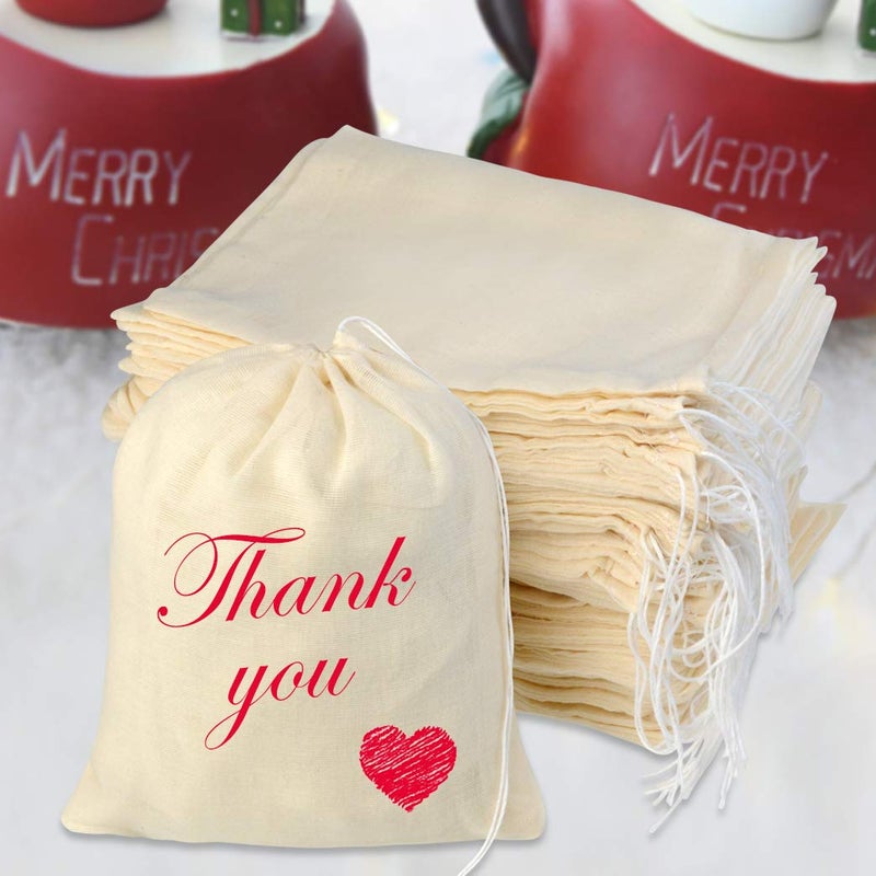 Tayfremn 100pcs Cotton Drawstring Bags, Reusable Muslin Bag Natural Cotton Bags with Drawstring Produce Bags Bulk Gift Bag Jewelry Pouch for Party Home Storage Wedding(6 by 7.9 inches) - Image 5